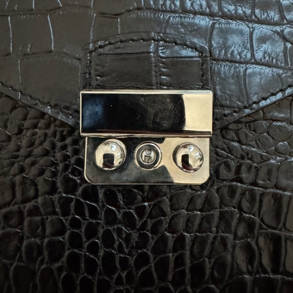 Maurizio Taiuti Black Leather Croc-Embossed Shoulder Bag - NWT - Made in Italy - Picture 6 of 8